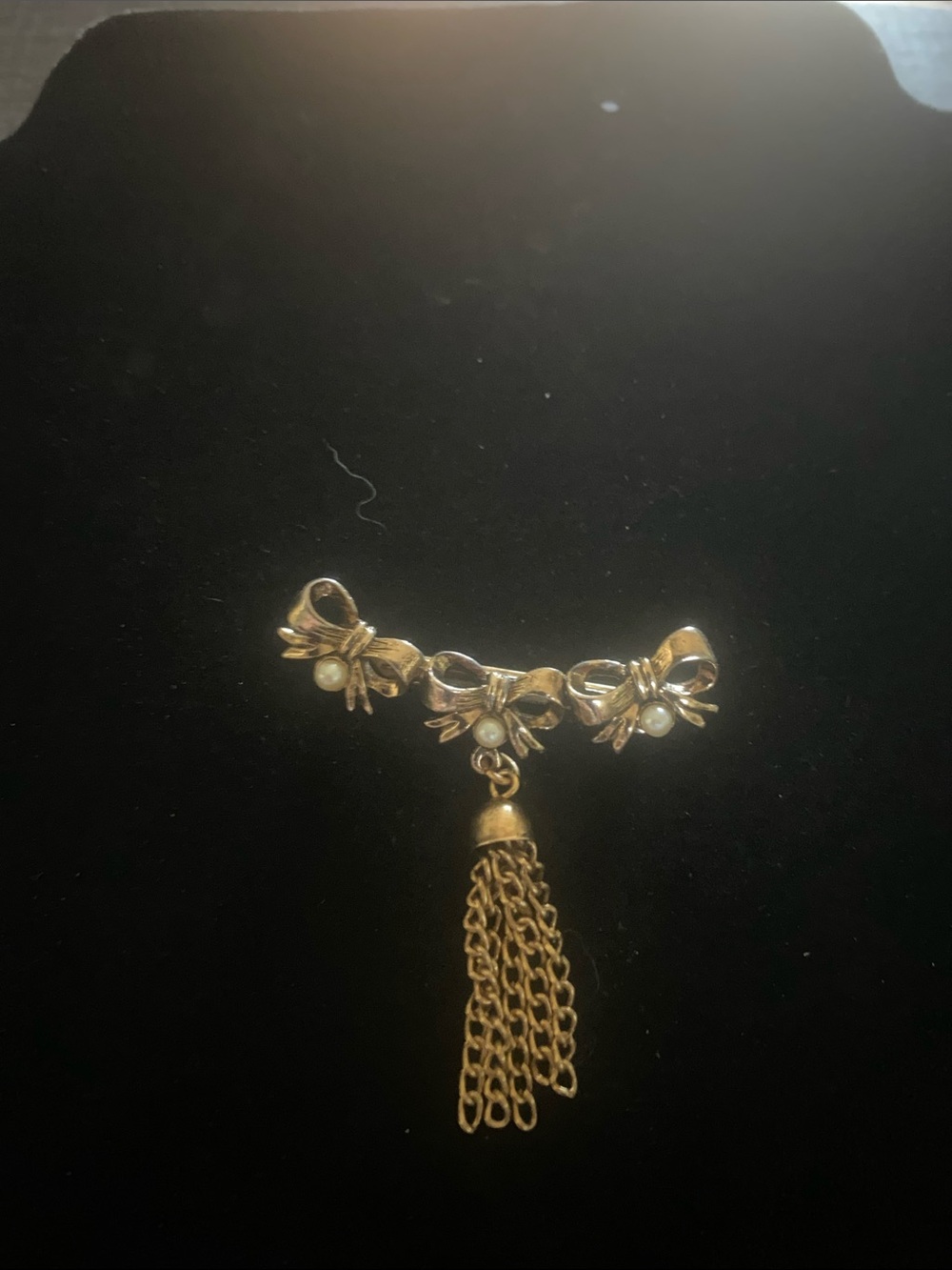 Gold Bow Tassel Brooch Pin with Pearls - Women Jewelry